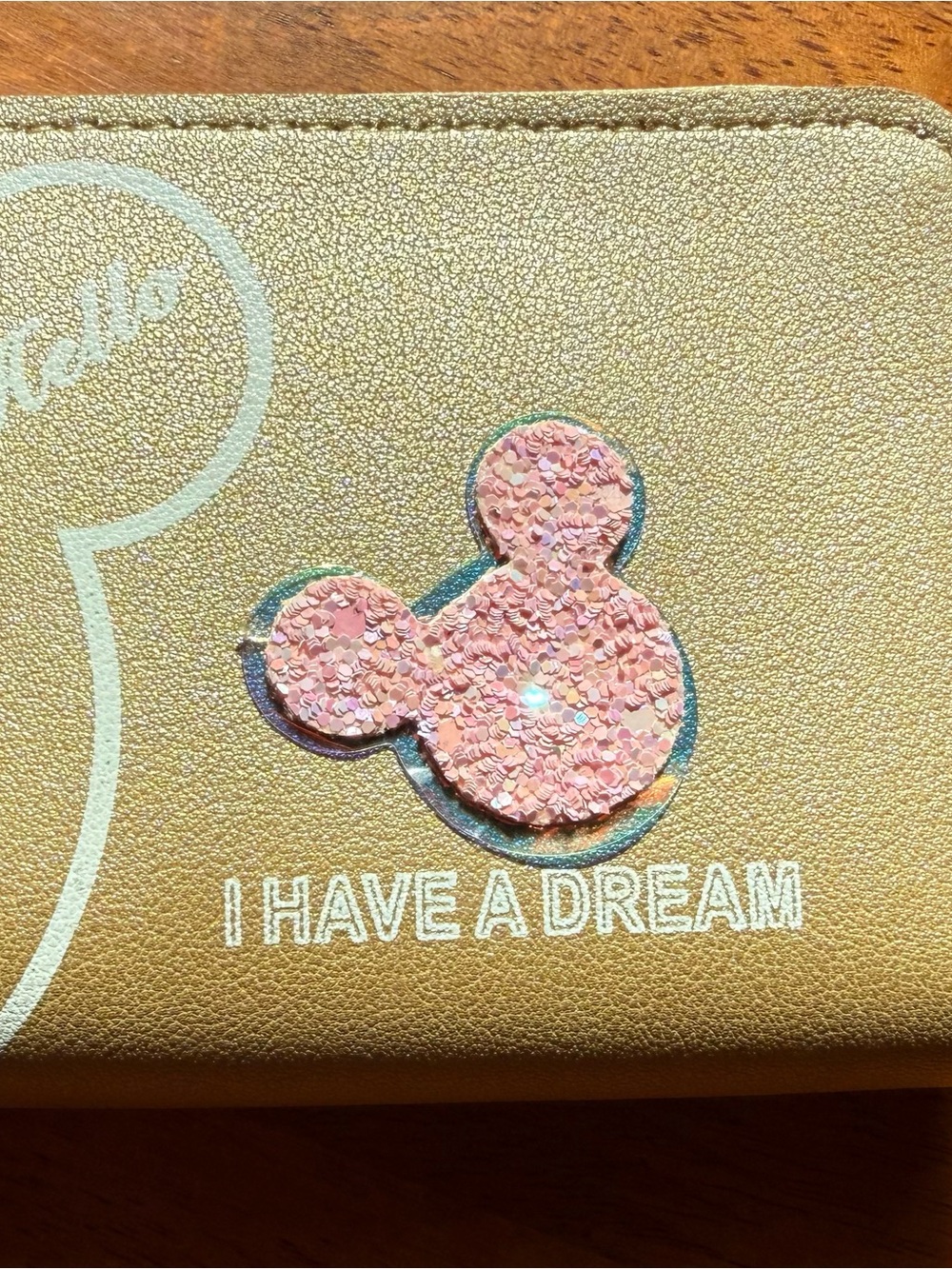 Gold Wallet With Pink Sequin Mickey Accent - "I Have A Dream"